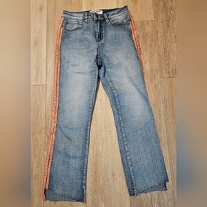 Velvet Heart Jeans 27 Mid Rise Flare Crop Maven Pink Ribbon Fray Edge‎ Hem Denim